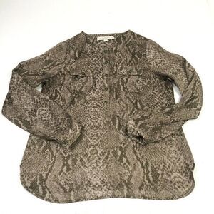 LOFT Womens Popover Shirt Snakeskin Long Sleeve Semi Sheer Pocket Top PS Petites